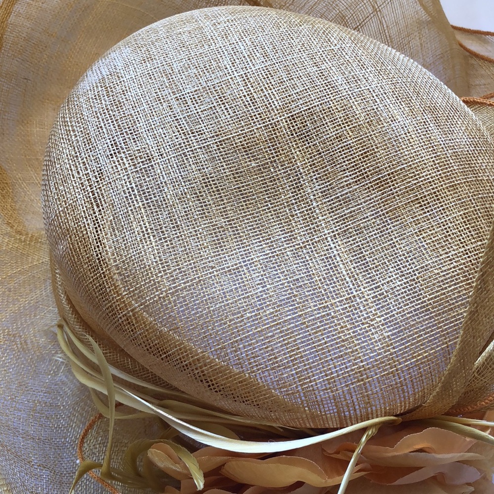 Something Special Sinamay gold Straw Wide Brimmed Fancy Summer Hat Large flower - Picture 5 of 12